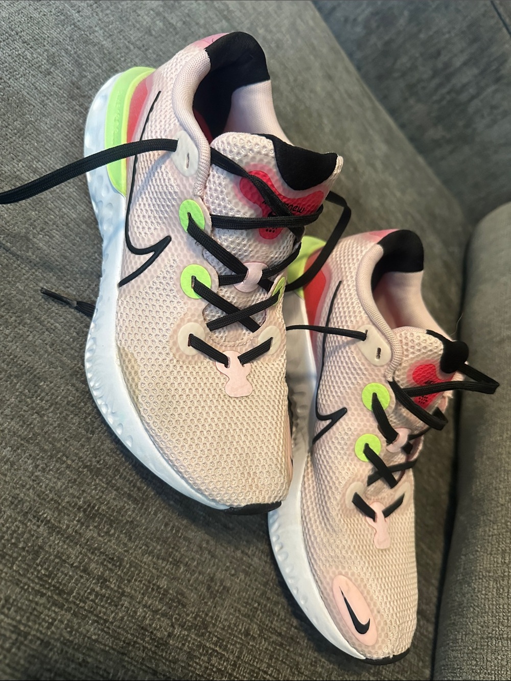 Nike Kids Pink Mesh Sneakers with Neon Yellow and Coral Accents